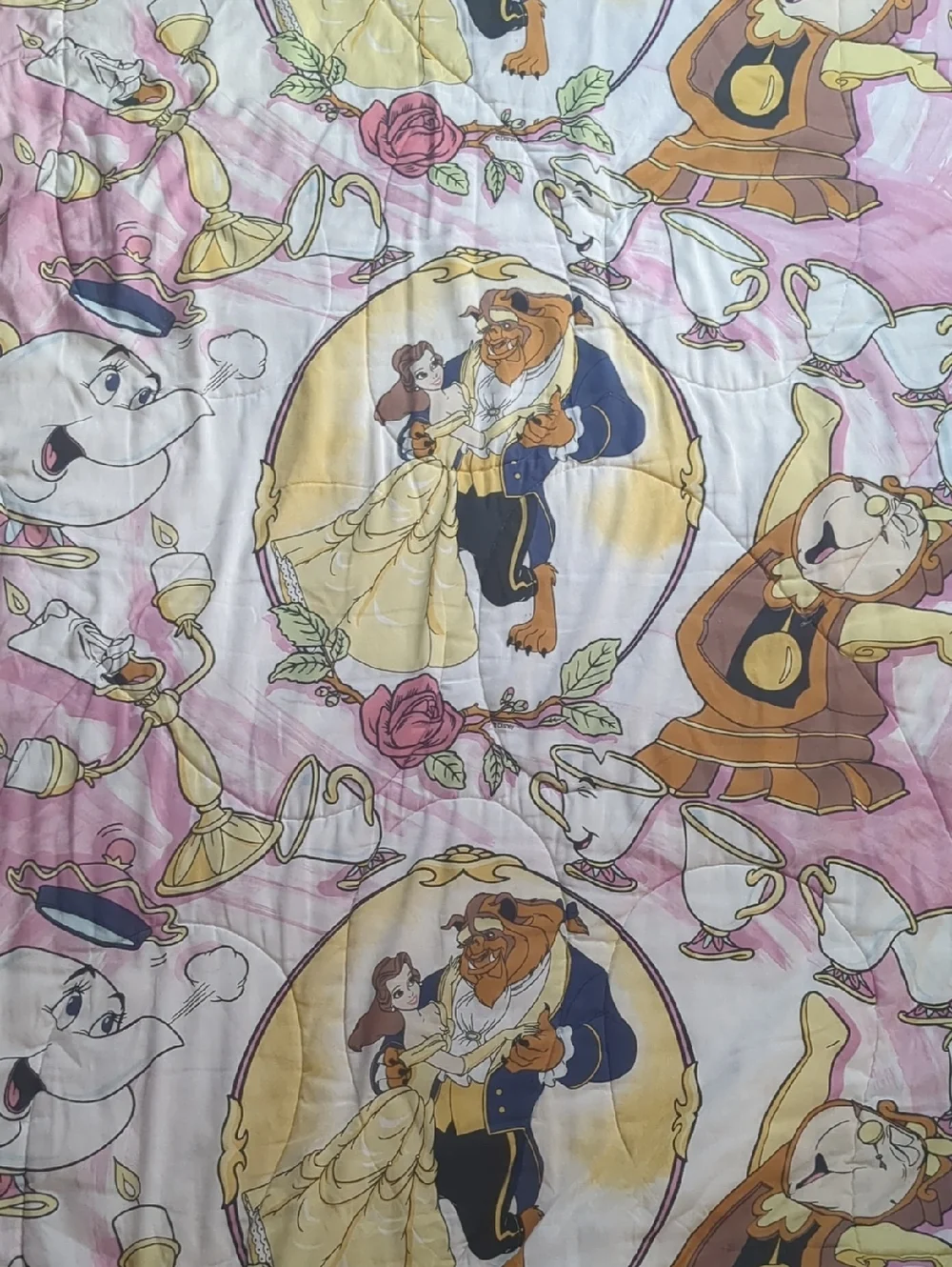 Disney Beauty And The Beast Vintage 90s Twin Sized 60 x 82 Reversible Blanket